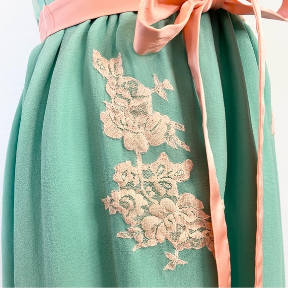 🌺SOLD🌺 90s Betsey Johnson SILK New York Chiffon Green Babydoll Slip Dress 8 - Picture 6 of 12